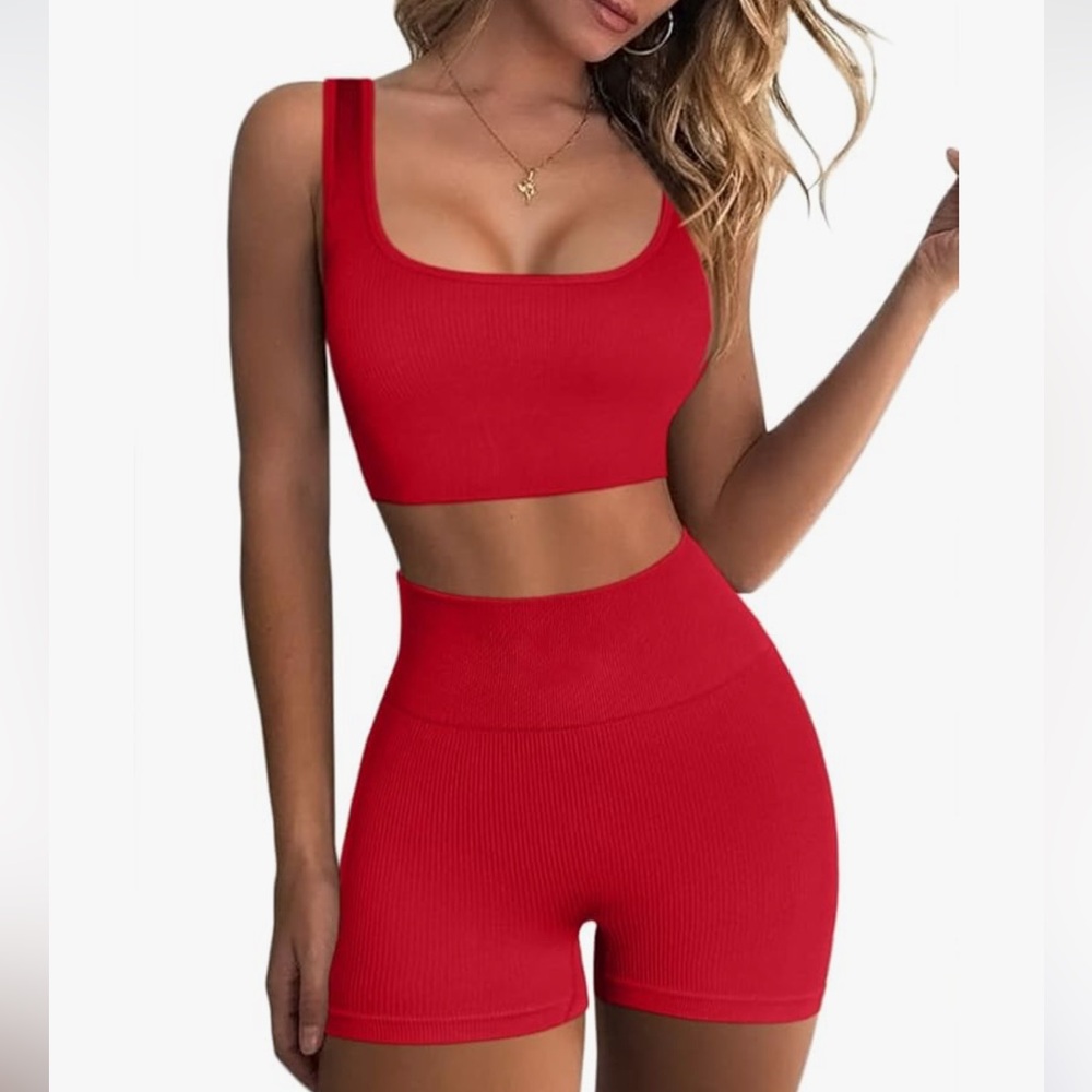 Vibrant Red Crop Top and Shorts Set